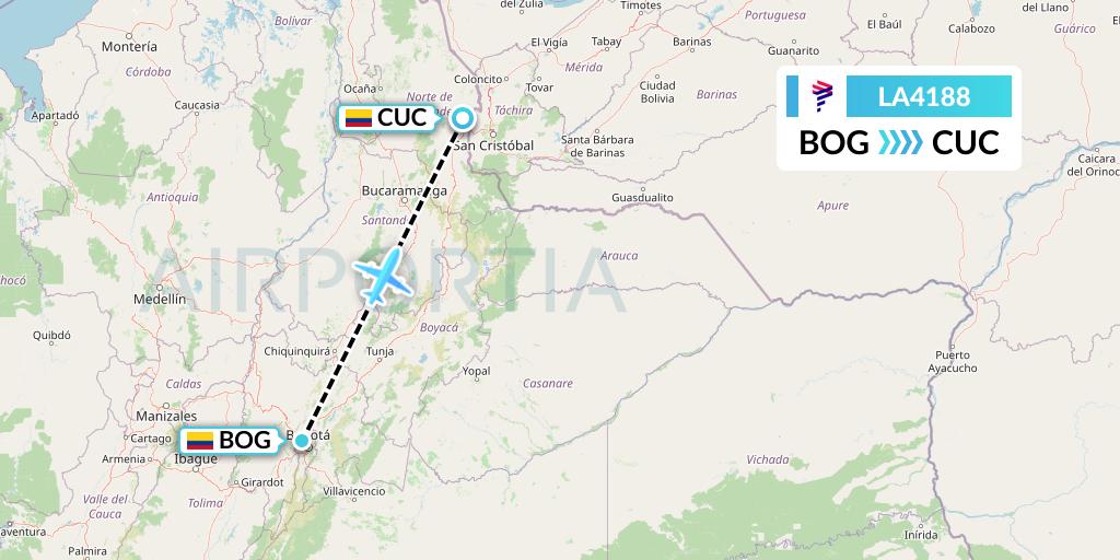 LA4188 LAN Airlines Flight Map: Bogota to Cucuta