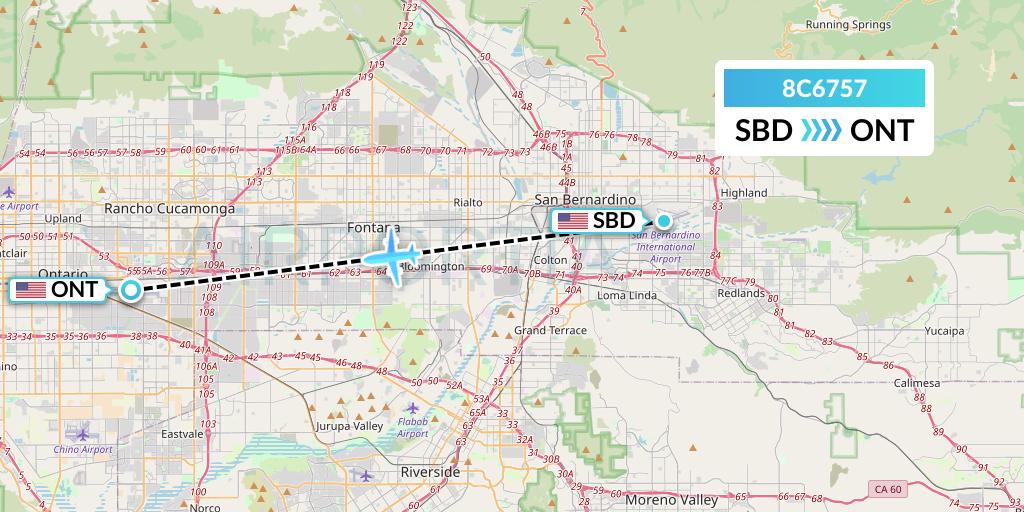 8C6757 Air Transport International Flight Map: San Bernardino to Ontario