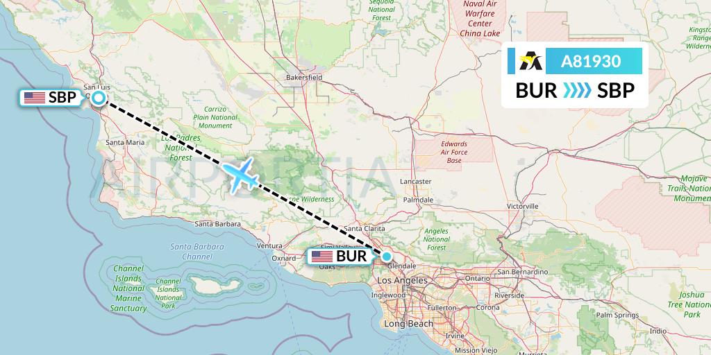 A81930 Aerolink Uganda Flight Map: Burbank to San Luis Obispo