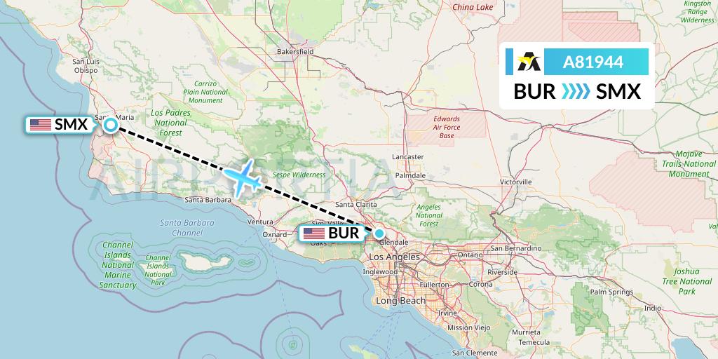 A81944 Aerolink Uganda Flight Map: Burbank to Santa Maria