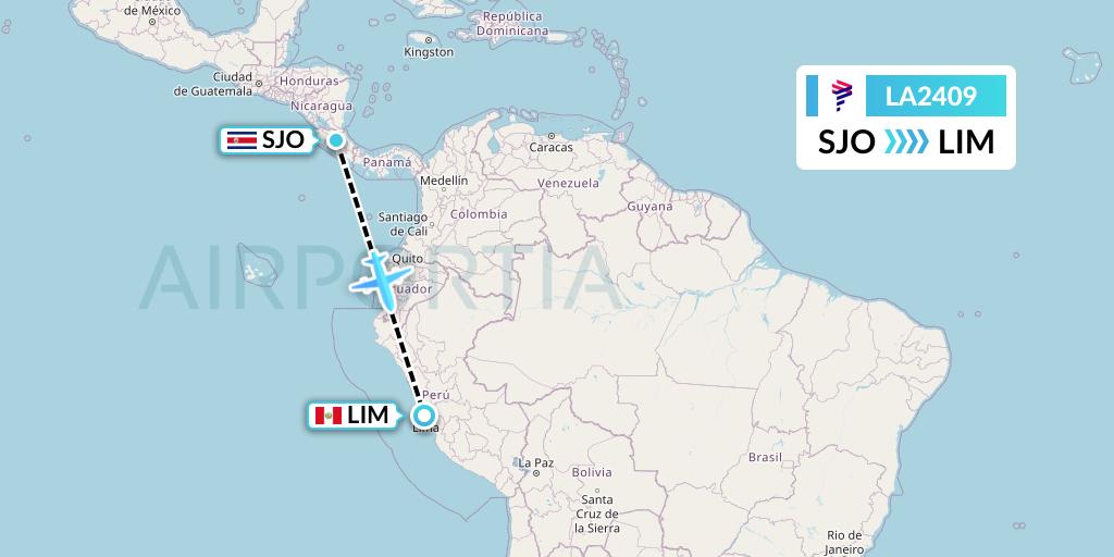 LA2409 LAN Airlines Flight Map: San Jose to Lima