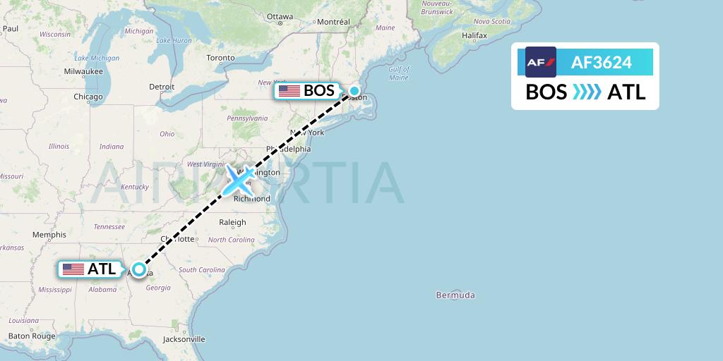 AF3624 Air France Flight Map: Boston to Atlanta