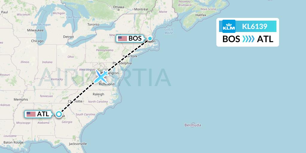 KL6139 KLM Flight Map: Boston to Atlanta