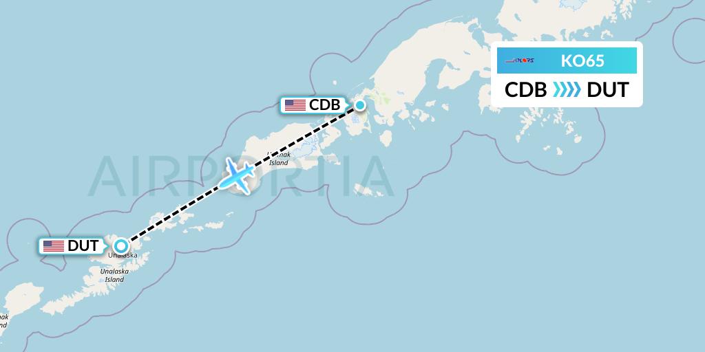 KO65 Komiaviatrans Flight Map: Cold Bay to Unalaska