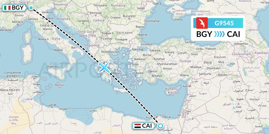 G9545 Air Arabia Flight Map: Milan to Cairo
