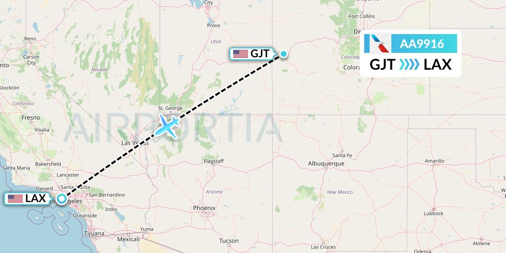 AA9916 American Airlines Flight Map: Grand Junction to Los Angeles