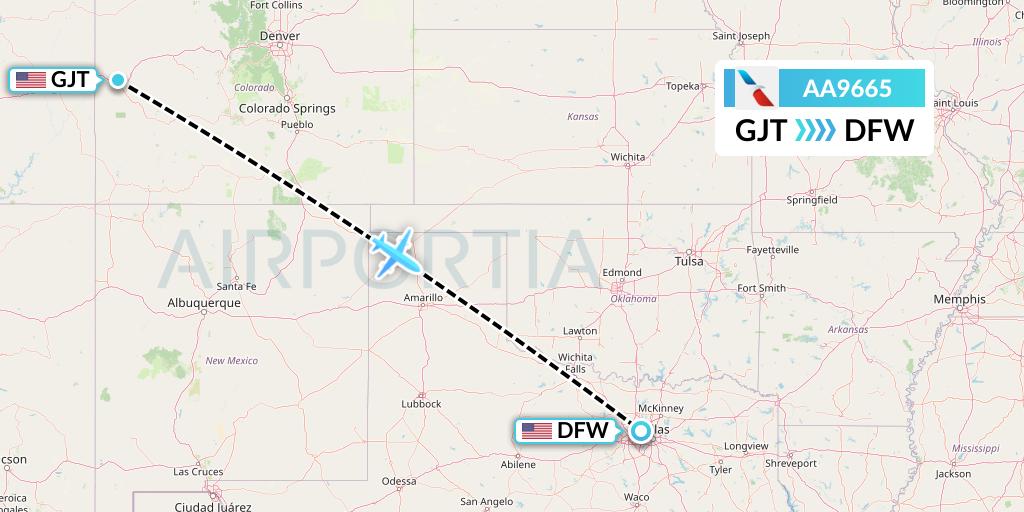 AA9665 American Airlines Flight Map: Grand Junction to Dallas