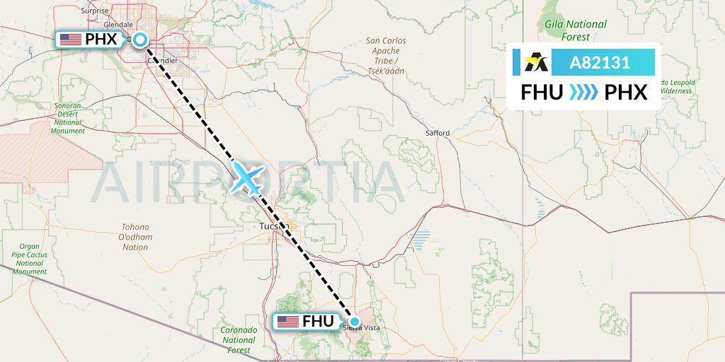 A82131 Aerolink Uganda Flight Map: Fort Huachuca Sierra Vista to Phoenix