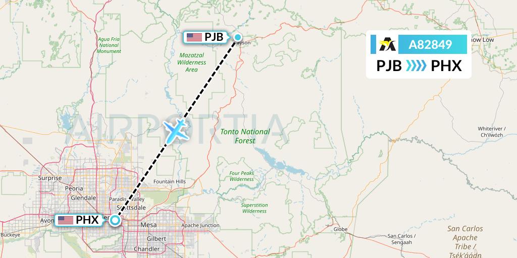 A82849 Aerolink Uganda Flight Map: Payson to Phoenix