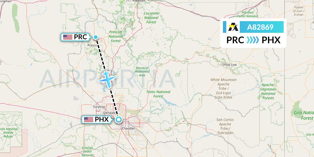A82869 Aerolink Uganda Flight Map: Prescott to Phoenix