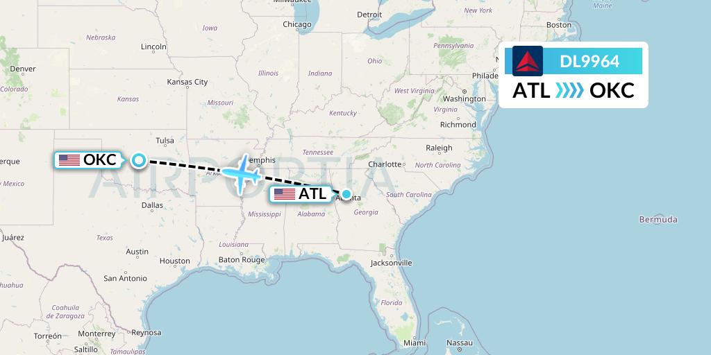 DL9964 Delta Air Lines Flight Map: Atlanta to Oklahoma City