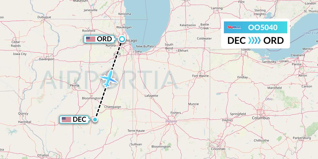 OO5040 SkyWest Airlines Flight Map: Decatur to Chicago