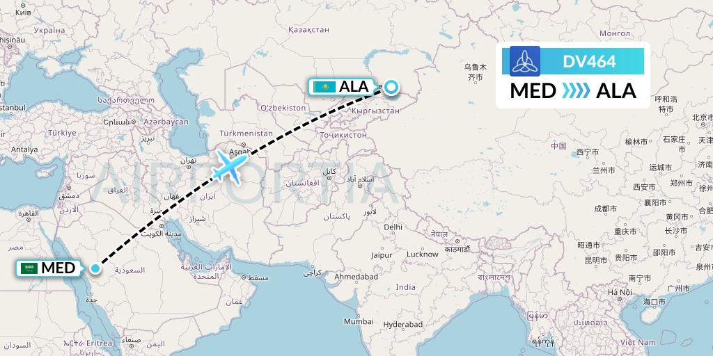 DV464 SCAT Flight Map: Medina to Almaty