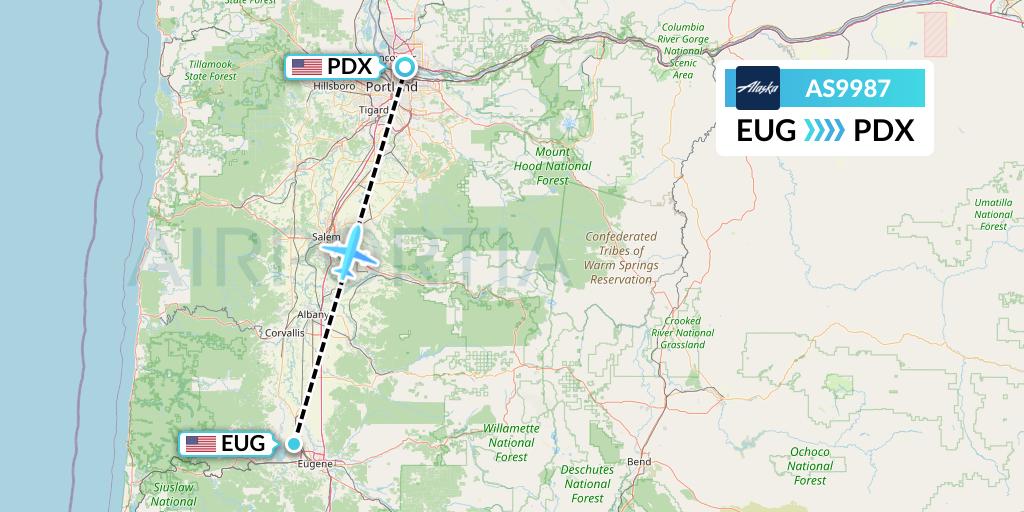 AS9987 Alaska Airlines Flight Map: Eugene to Portland