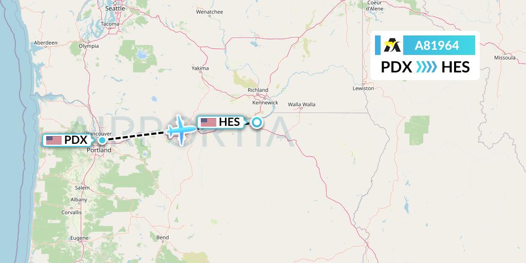 A81964 Aerolink Uganda Flight Map: Portland to Hermiston