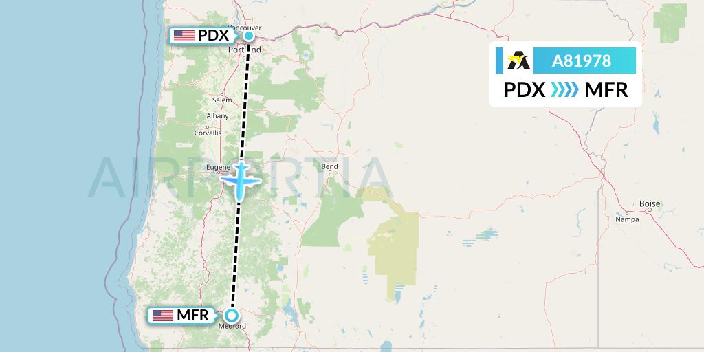 A81978 Aerolink Uganda Flight Map: Portland to Medford