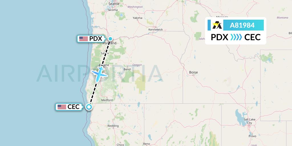 A81984 Aerolink Uganda Flight Map: Portland to Crescent City