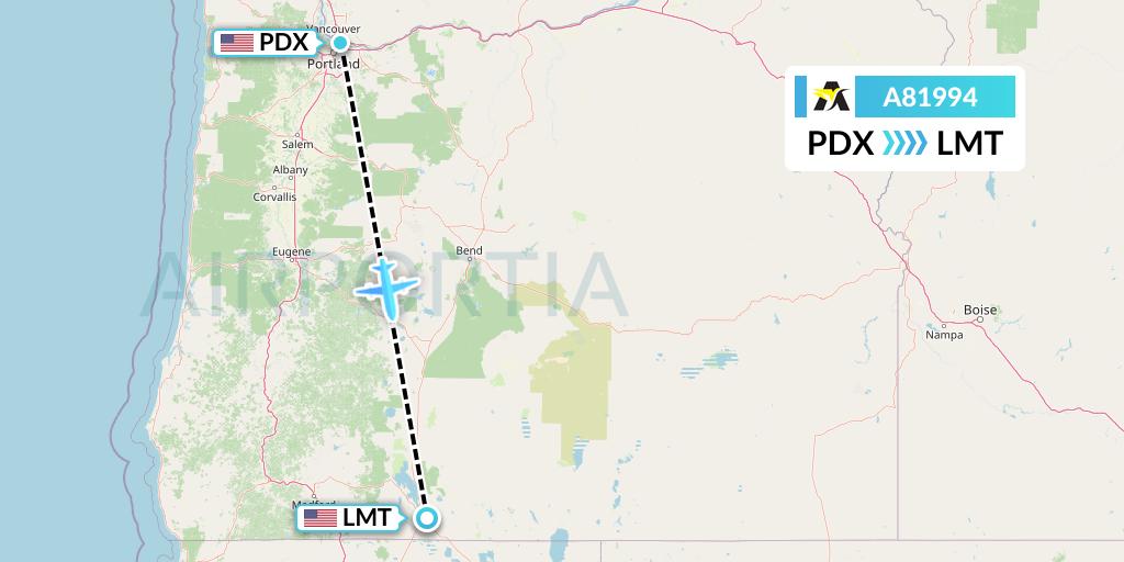A81994 Aerolink Uganda Flight Map: Portland to Klamath Falls