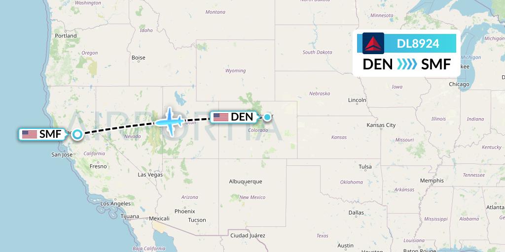 DL8924 Delta Air Lines Flight Map: Denver to Sacramento