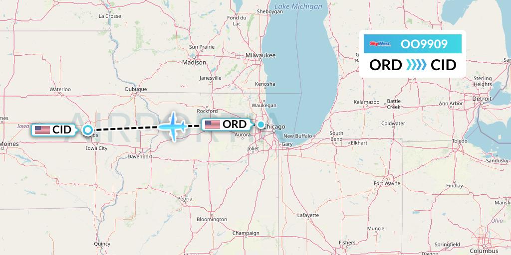 OO9909 SkyWest Airlines Flight Map: Chicago to Cedar Rapids