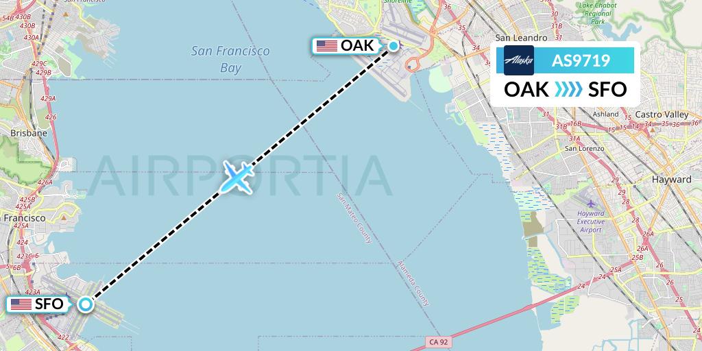 AS9719 Alaska Airlines Flight Map: Oakland to San Francisco