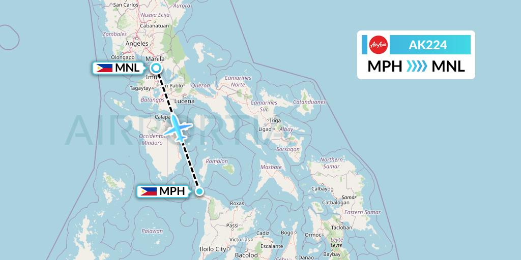 AK224 AirAsia Flight Map: Caticlan to Manila