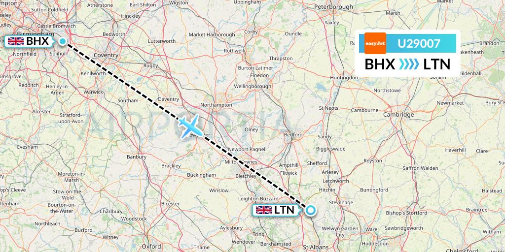 U29007 EasyJet Flight Map: Birmingham to London