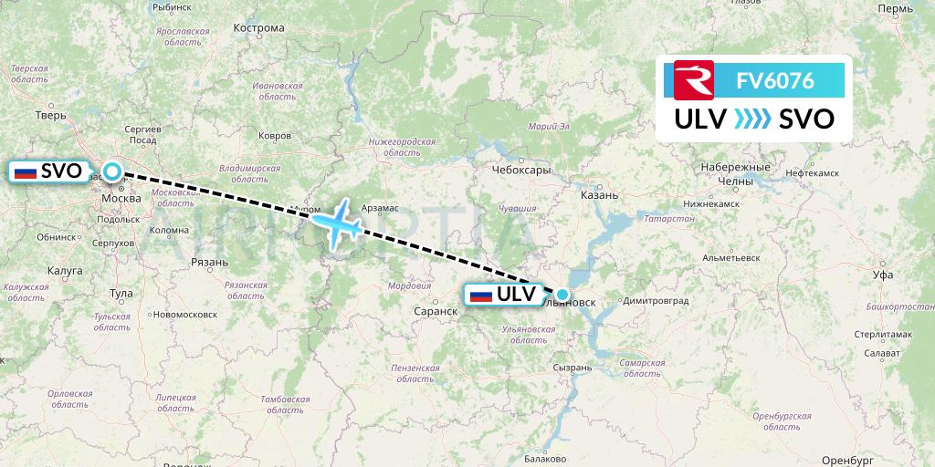 FV6076 Rossiya Flight Map: Ulyanovsk to Moscow
