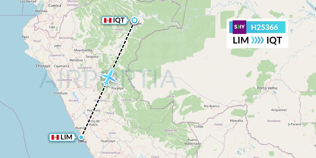H25366 Sky Airline Flight Map: Lima to Iquitos