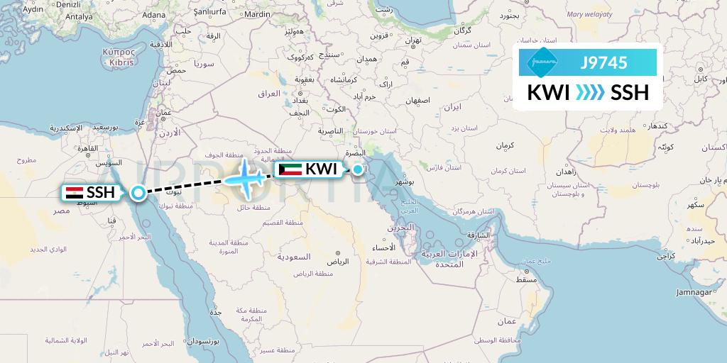 J9745 Jazeera Airways Flight Map: Kuwait City to Sharm el-Sheikh
