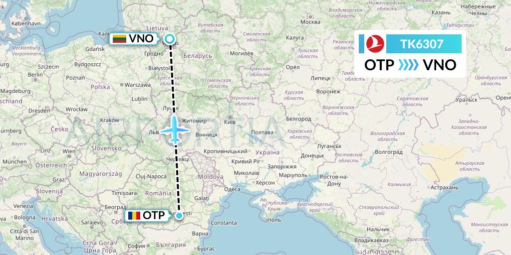 TK6307 Turkish Airlines Flight Map: Bucharest to Vilnius