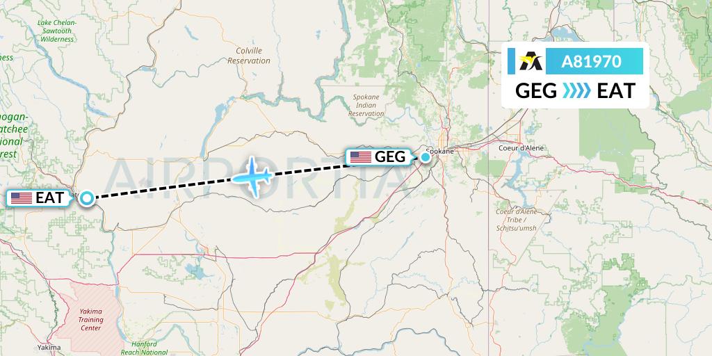 A81970 Aerolink Uganda Flight Map: Spokane to Wenatchee