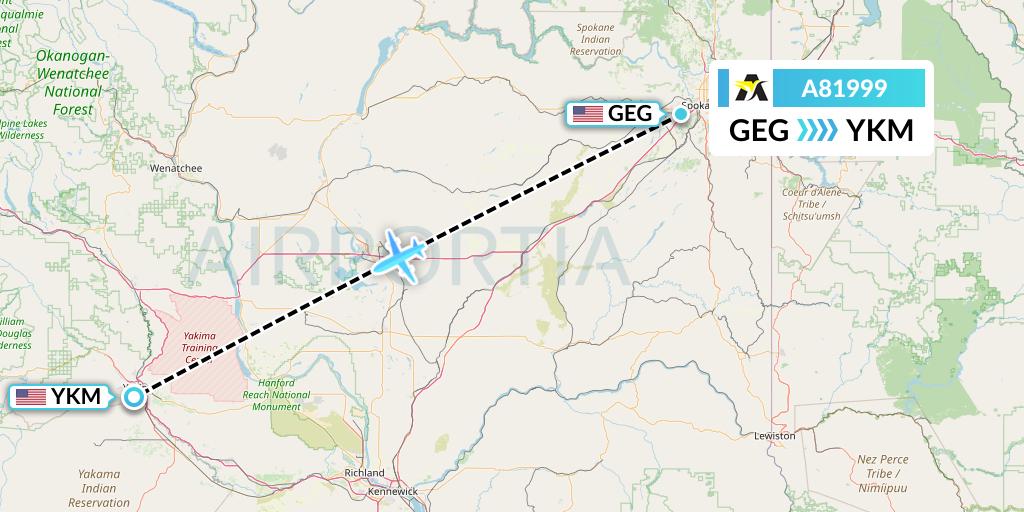 A81999 Aerolink Uganda Flight Map: Spokane to Yakima