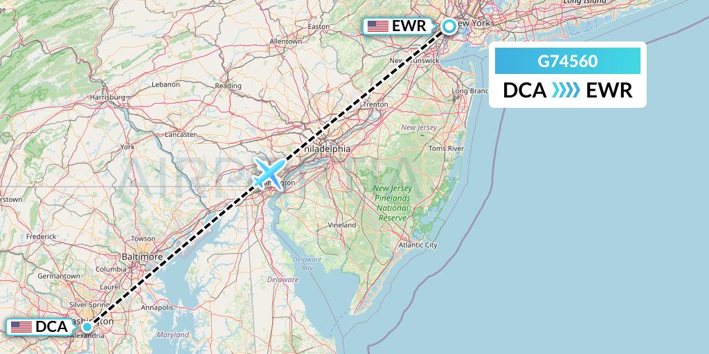 G74560 GoJet Flight Map: Washington to New York