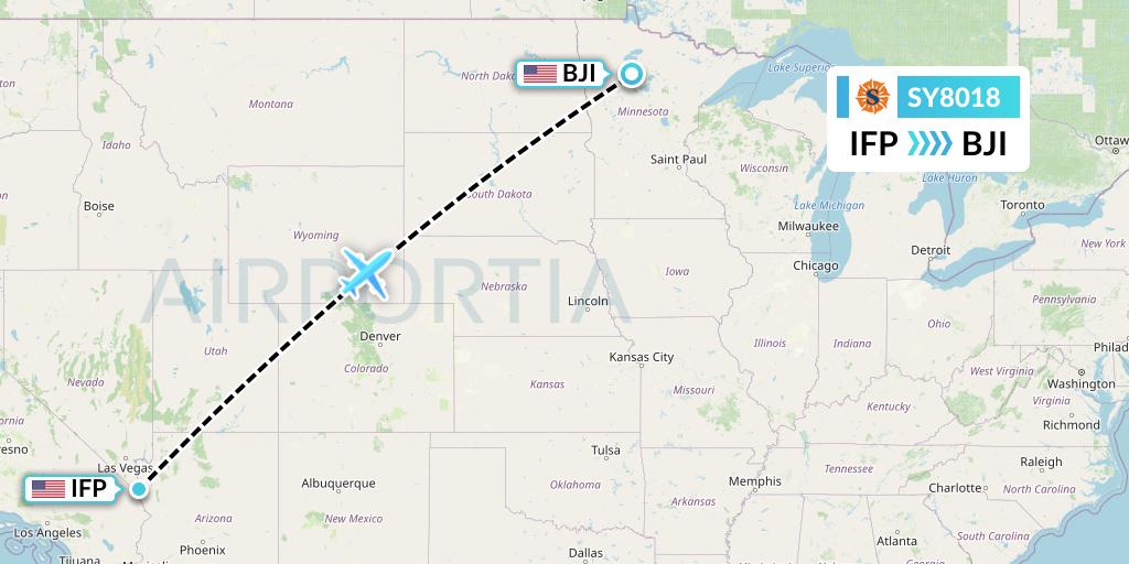 SY8018 Sun Country Airlines Flight Map: Bullhead City to Bemidji