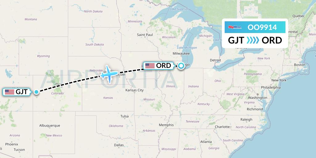 OO9914 SkyWest Airlines Flight Map: Grand Junction to Chicago