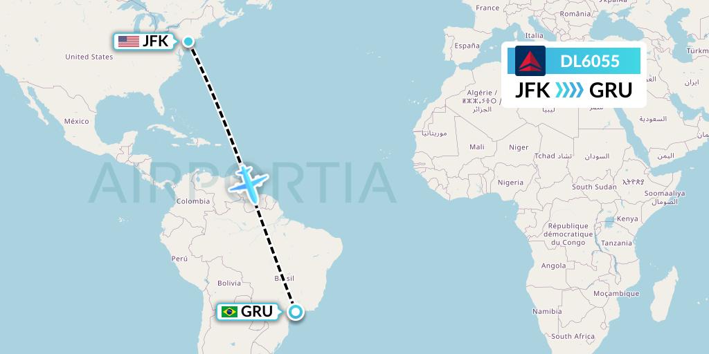 DL6055 Delta Air Lines Flight Map: New York to Sao Paulo