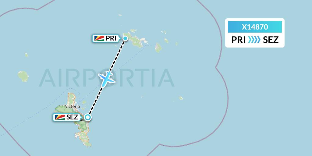 X14870 Nik Airways Flight Map: Praslin Island to Victoria
