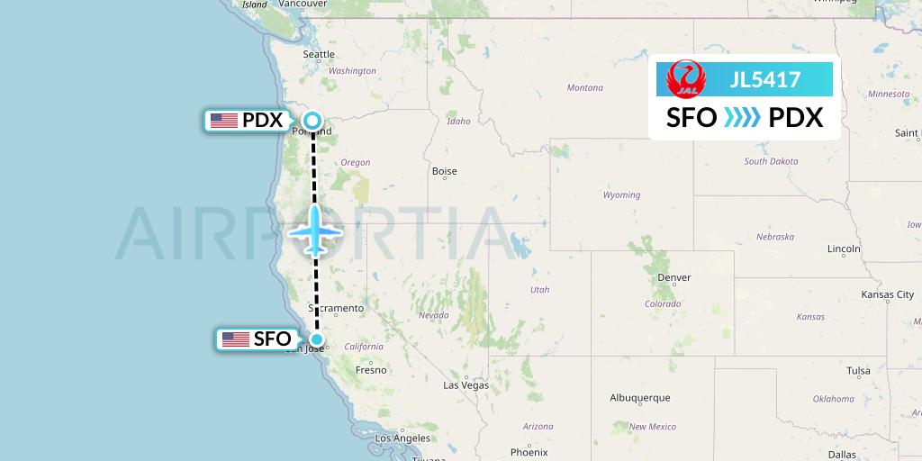 JL5417 Japan Airlines Flight Map: San Francisco to Portland