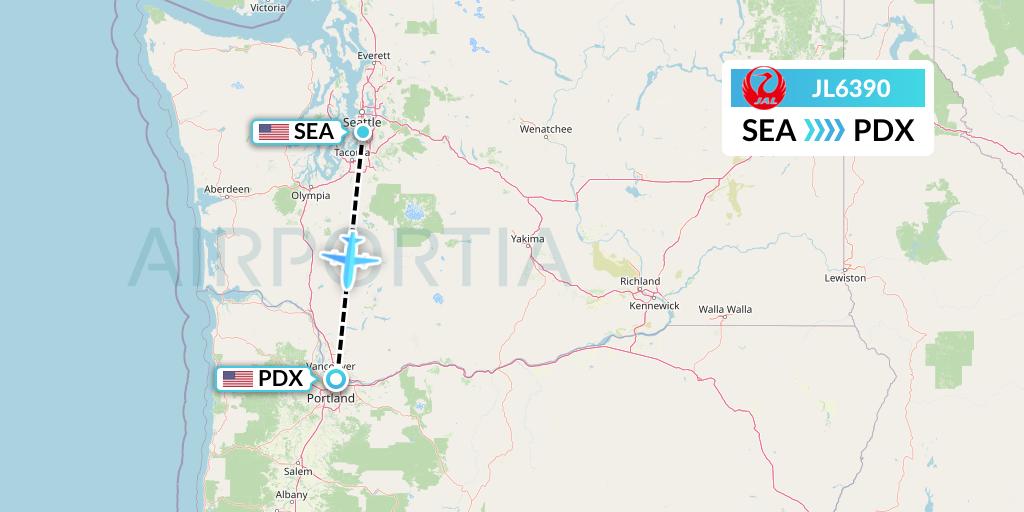 JL6390 Japan Airlines Flight Map: Seattle to Portland