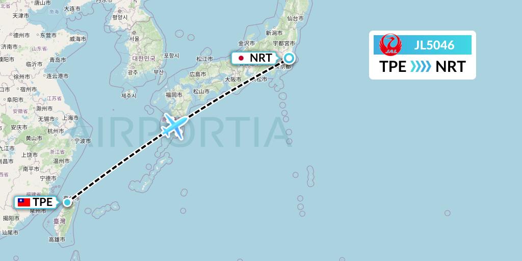 JL5046 Japan Airlines Flight Map: Taipei to Tokyo