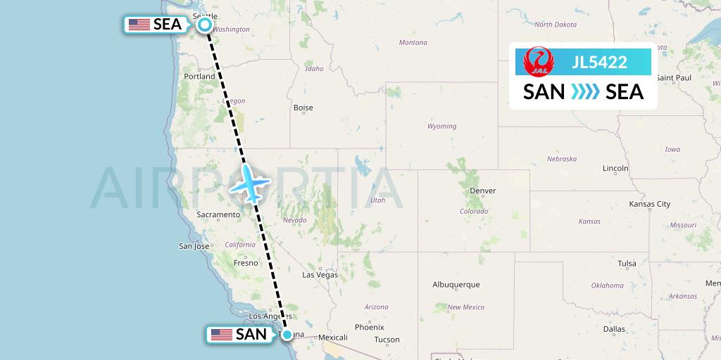 JL5422 Japan Airlines Flight Map: San Diego to Seattle