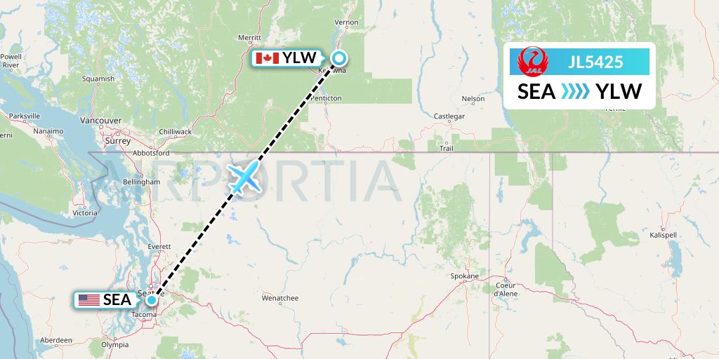 JL5425 Japan Airlines Flight Map: Seattle to Kelowna