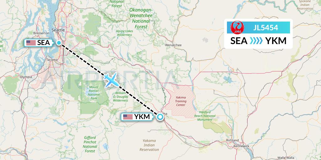 JL5454 Japan Airlines Flight Map: Seattle to Yakima