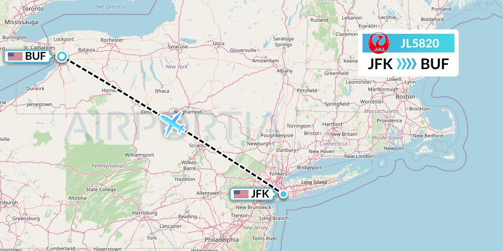 JL5820 Japan Airlines Flight Map: New York to Buffalo
