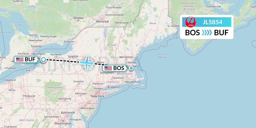 JL5854 Japan Airlines Flight Map: Boston to Buffalo