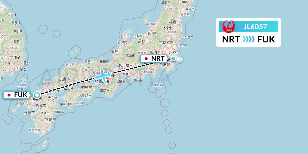 JL6057 Japan Airlines Flight Map: Tokyo to Fukuoka