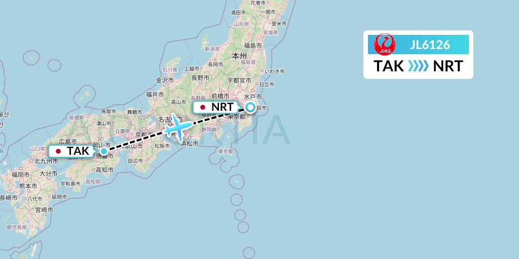 JL6126 Japan Airlines Flight Map: Takamatsu to Tokyo
