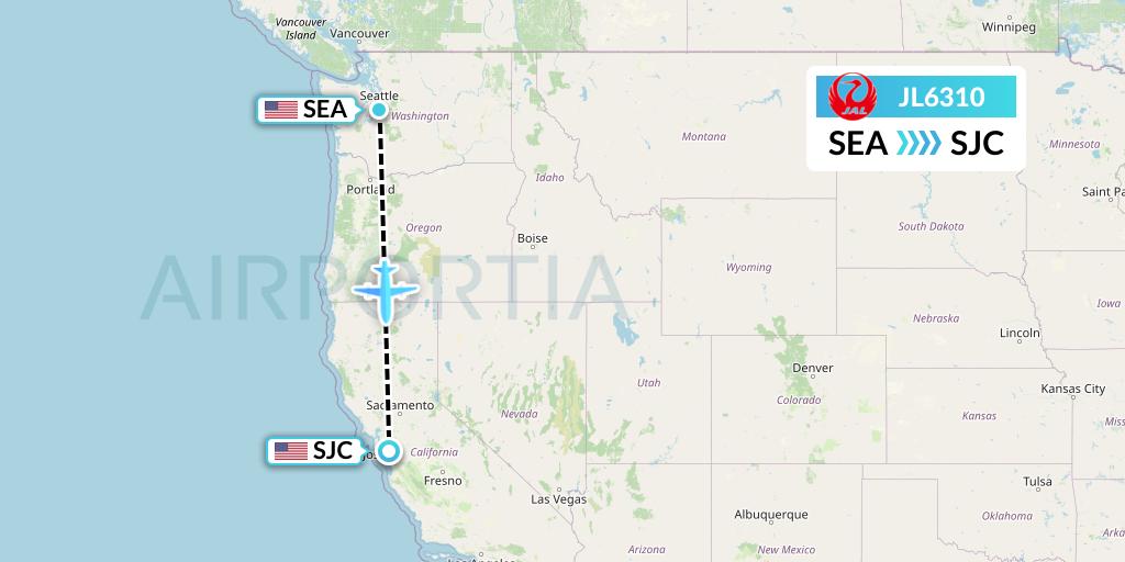 JL6310 Japan Airlines Flight Map: Seattle to San Jose