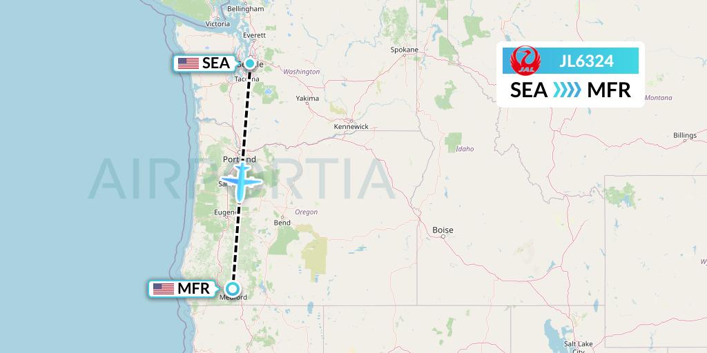 JL6324 Japan Airlines Flight Map: Seattle to Medford